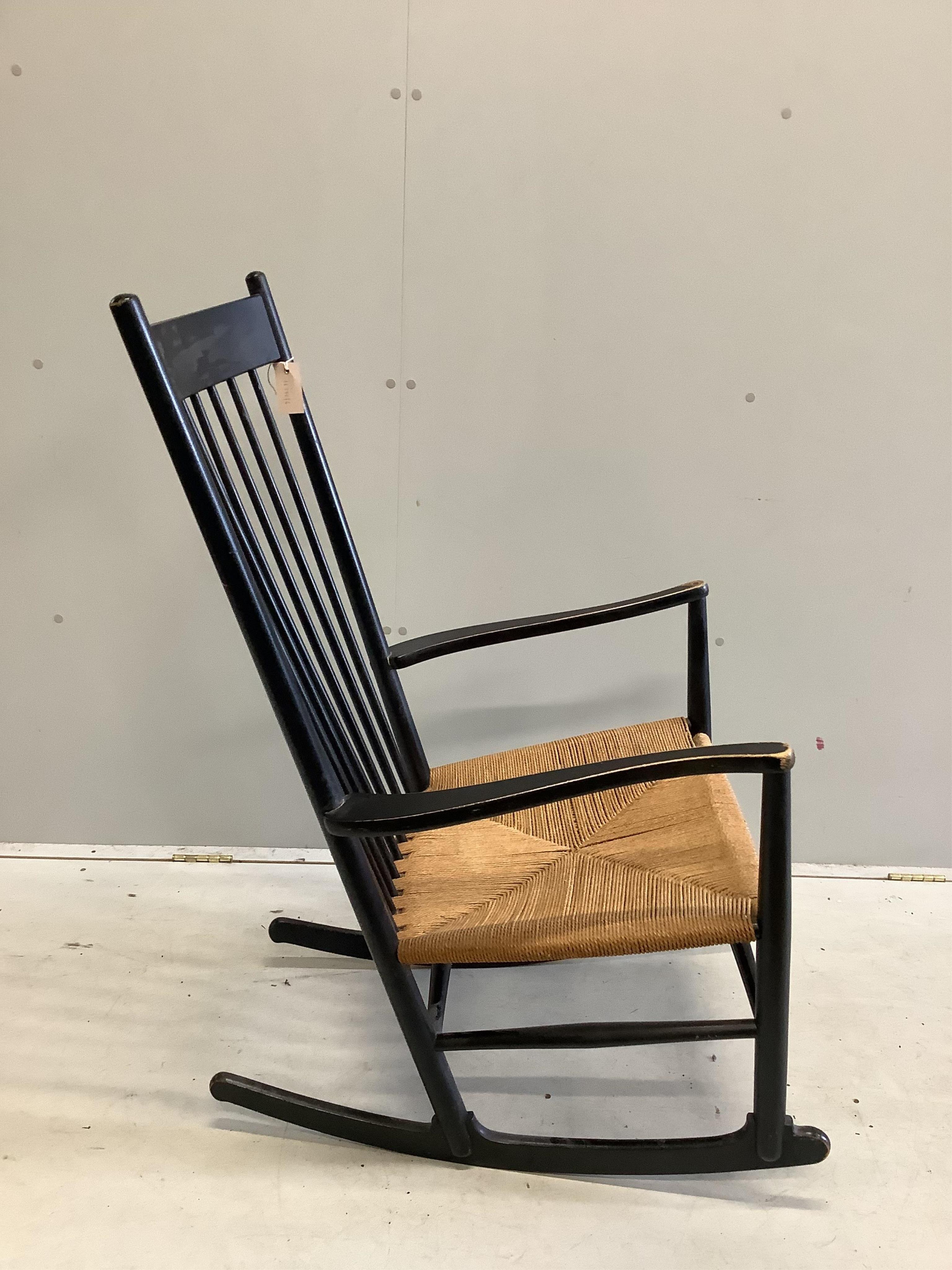 A Hans Wegner style J16 rocking chair, width 61cm, depth 50cm, height 109cm. Condition - fair